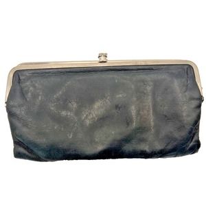 Vintage Women's HOBO International Leather  Double Frame Clutch‎ Wallet Black